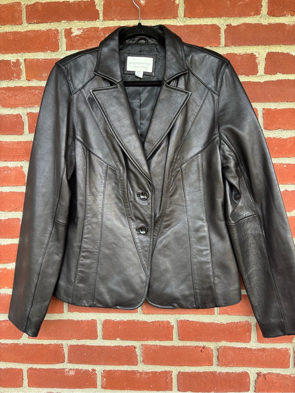 Vintage Worthington Black Leather Blazer Jacket - Women's